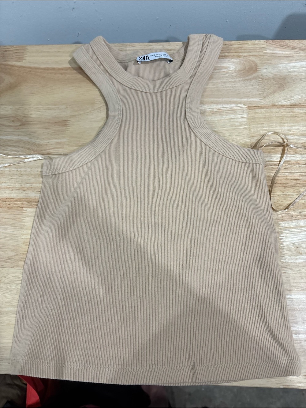 ZARA Neutral Ribbed Racerback Tank Top in Beige